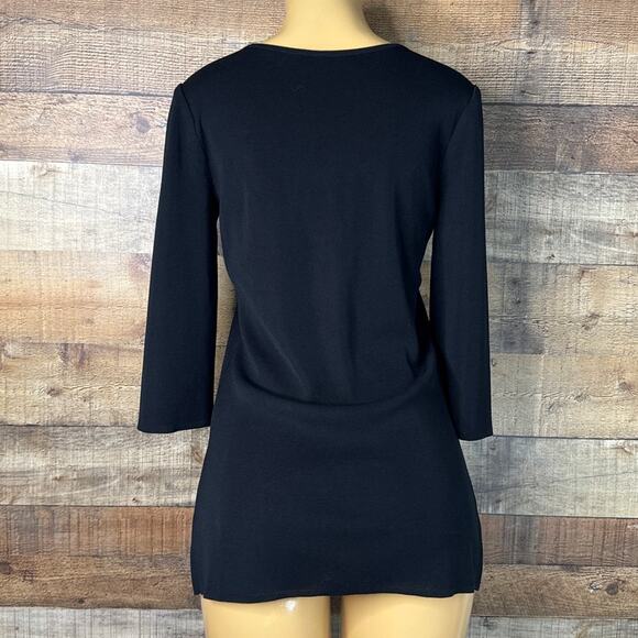 Ming Wang Tunic Top Crew Neck Crop Sleeve Solid Black Size Small - Picture 2 of 10